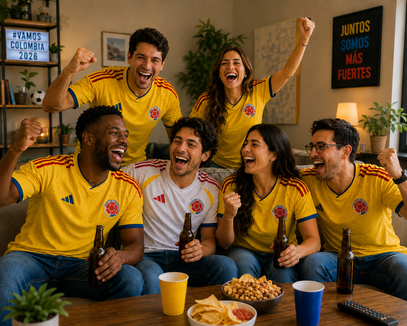 Amigos con camiseta de Colombia